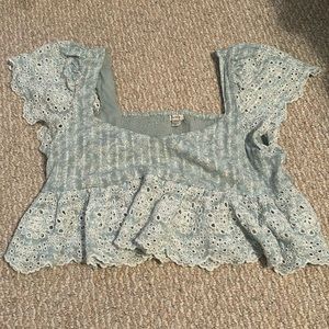 Green/blue cropped lacy top, AE, M